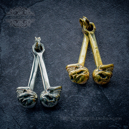 黄铜高山隆双叉活塞独眼骷髅吊坠