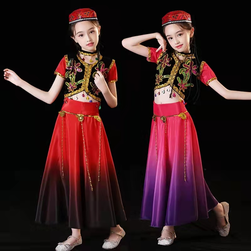 新疆舞蹈演出服儿童民族舞古丽舞服装女少数民族维族维吾族舞蹈服-封面