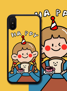 ins黄色卡通辫子女孩适配XS MAX手机壳iPhone7p苹果XR/8p防摔全包17Air可爱16Pro趣味15华为P80