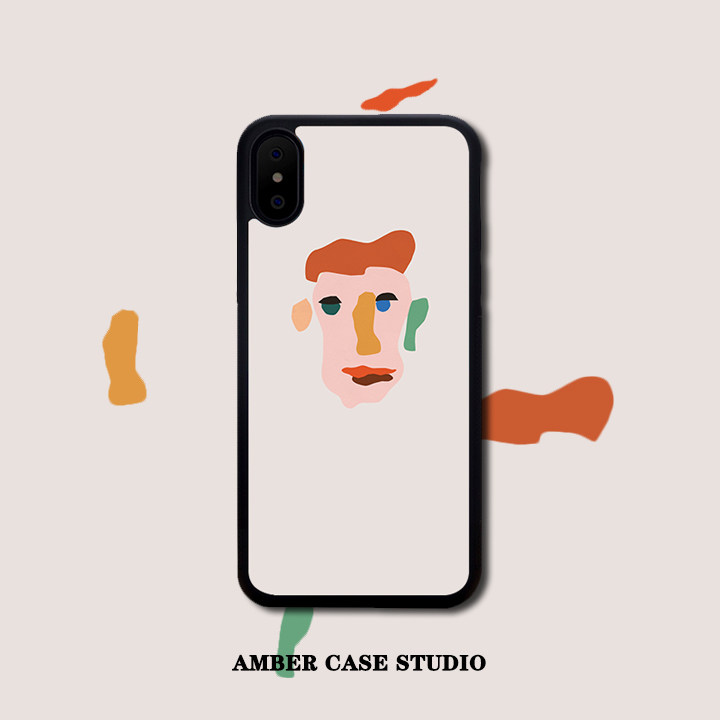 ins几何涂鸦撞色卡通头像适配iphonexs max苹果xr/11/13pro手机壳