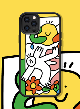 夏日绿色笑脸可爱插画适配iphone14Pro MAX卡通15小众趣味个性苹果12/13/14黑边华为vivo小米OPPO手机壳