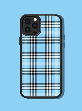 欧美风蓝色格子适配iPhone13Pro MAX黑白条纹苹果12/11小众17Pro手机壳