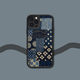 日本和风复古蓝色花纹适配iPhone12Pro MAX浮世绘苹果13/11手机壳