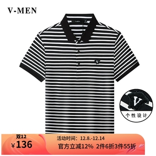 新款 潮青年休闲上衣V022P358薄款 条纹短袖 韩版 POLO衫 VMEN威曼男装