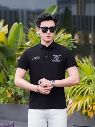 VMEN夏季短袖刺绣修身POLO衫男