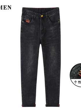 VMEN威曼新款潮流黑色水洗牛仔裤男百搭休闲牛仔长裤子V021N896