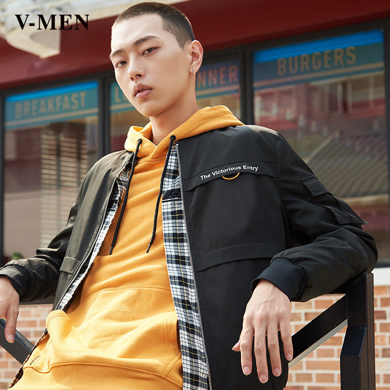 VMEN威曼秋装男装韩版时尚修身男飞行员夹克棒球领外套931602711