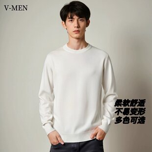 VMEN威曼秋冬新款纯色圆领打底针织衫男韩版修身套头毛衣内搭上衣