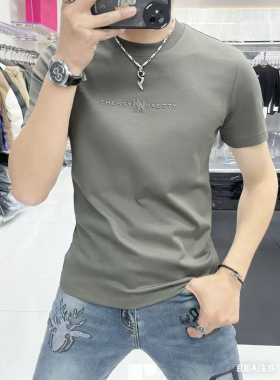 VMEN夏季新款简约字母短袖T恤男士休闲青年圆领上衣男装修身百搭
