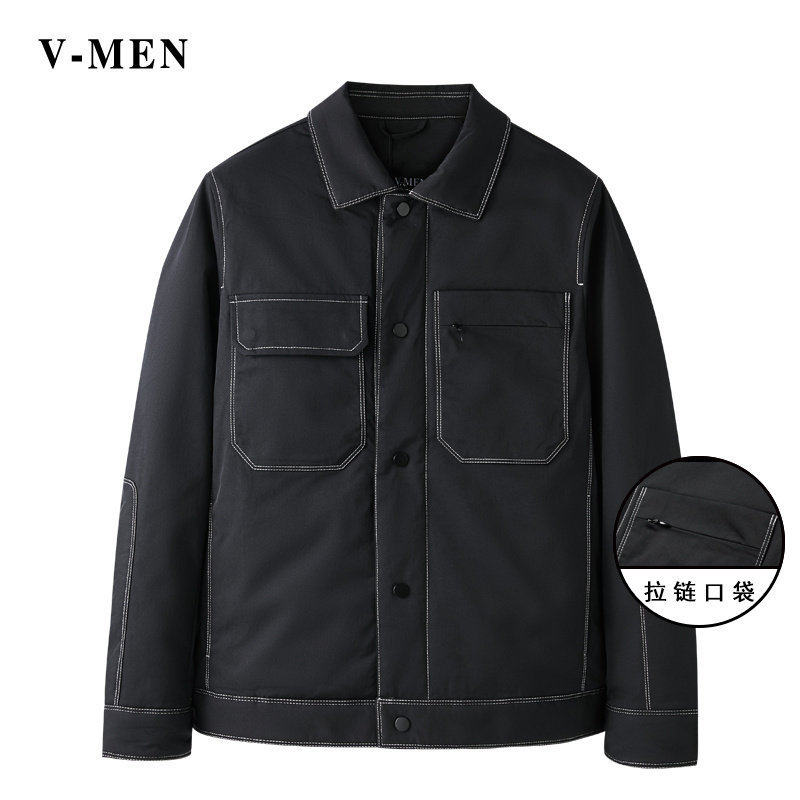 VMEN威曼夹克式羽绒服男士翻领80白鸭绒保暖韩版休闲外套V021W129