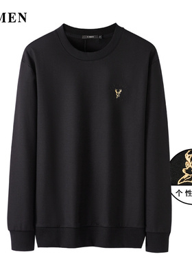 VMEN威曼秋季新款个性刺绣圆领套头卫衣男休闲上衣V021W873黑色