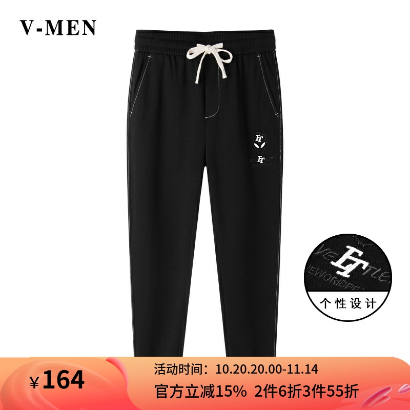 VMEN威曼夏季男裤子潮流休闲裤青年卫裤刺绣针织小脚运动裤K9009