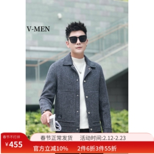 VMEN威曼新款冬季毛呢外套男士双面羊绒大衣短款翻领休闲呢子夹克