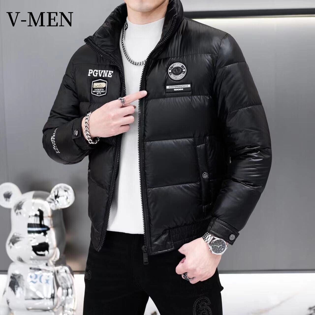 VMEN威曼男装简约羽绒服男士2023冬季新款白鸭绒短款保暖立领外套