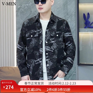 VMEN威曼2025春秋新款男士夹克潮流休闲翻领牛仔衬衣工装外套潮男