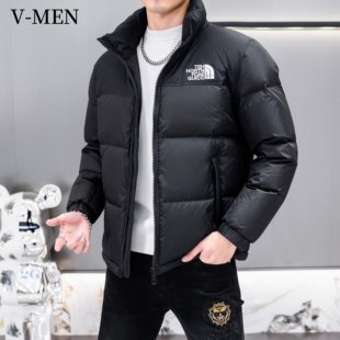VMEN威曼简约羽绒服男士2023冬季新款白鸭绒刺绣短款保暖立领外套