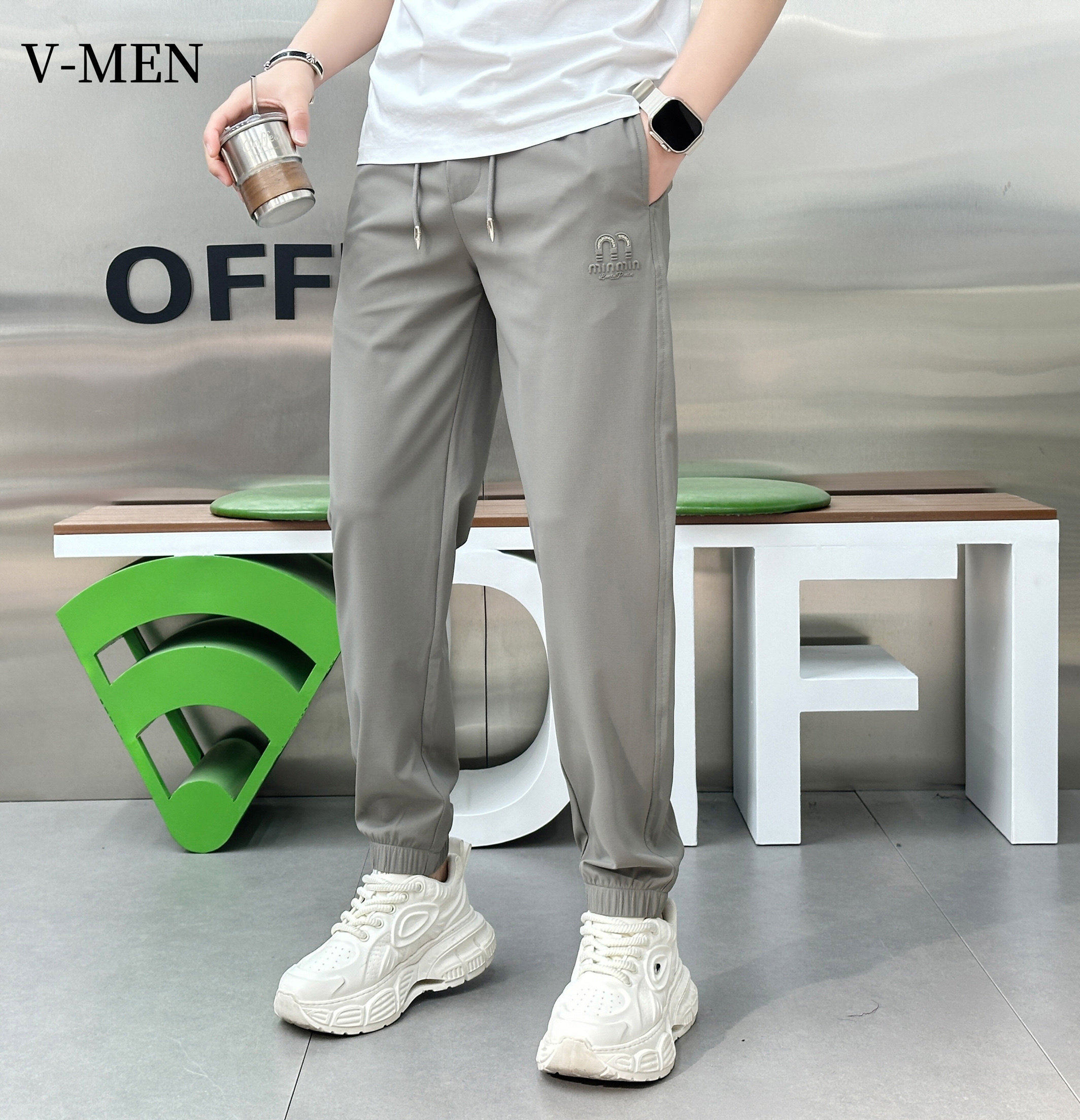 VMEN威曼2025春夏新款韩版潮流休闲裤男修身运动束脚小脚长裤子潮