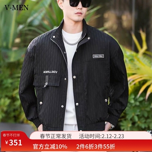 VMEN威曼2025春季新款字母印花立领薄款夹克男士韩版流行帅气外套