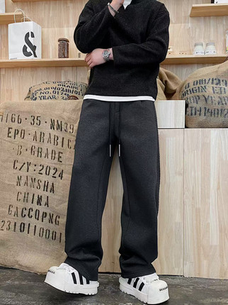 【加绒】VMEN2025冬季新款士休闲裤时尚百搭直筒弯刀裤运动卫裤
