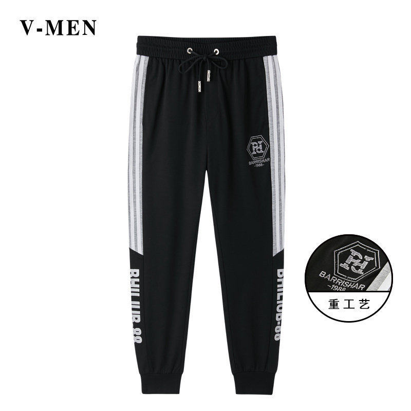 VMEN威曼新款夏季潮流休闲裤男修脚拼接字母束脚运动裤子男K5132
