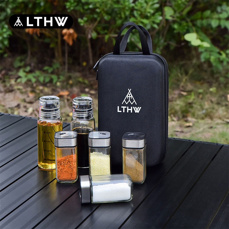 LTHW旅腾露营玻璃调味油盐酱醋瓶户外便携式野餐调料瓶硬质收纳盒