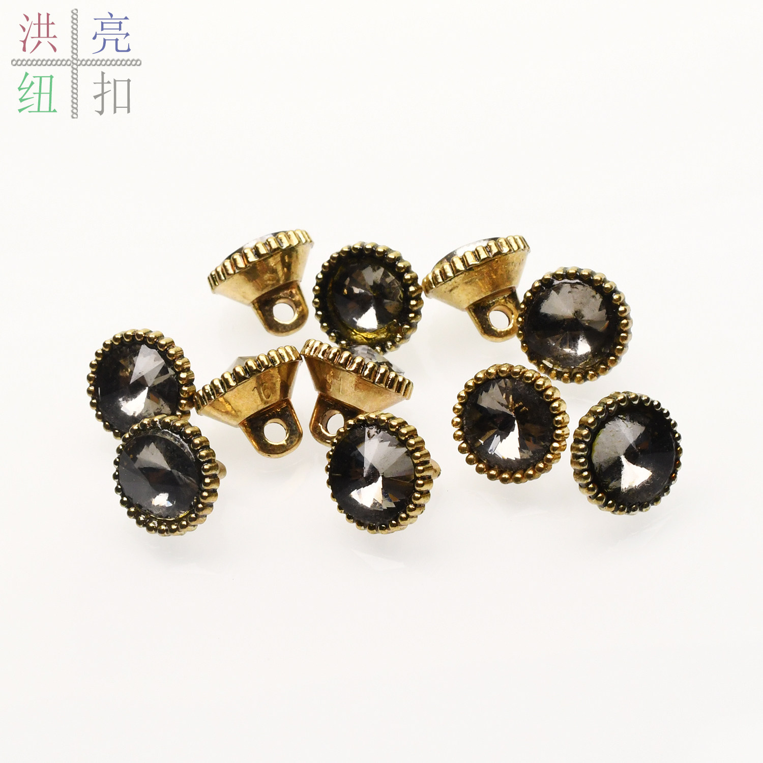 高档金属镶钻黑色衬衫开衫纽扣