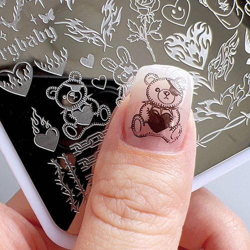 美甲印花模板法式定位线转印工具钢板小熊心形