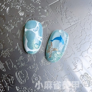 美甲印花钢板海洋风转印模板字母可爱精细花纹