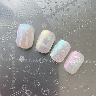 美甲印花板蝴蝶结转印钢板短甲款式心形小清新模板精细花纹