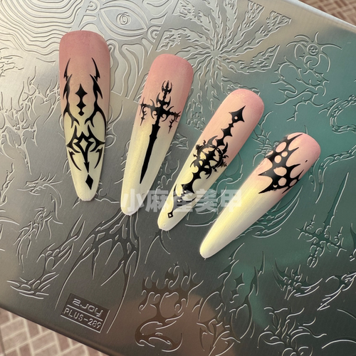 美甲印花钢板哥特风格转印模板酷酷可爱精细花纹