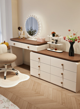 卧室梳妆台斗柜一体2026新款主卧中古风化妆桌简约床尾收纳储物柜