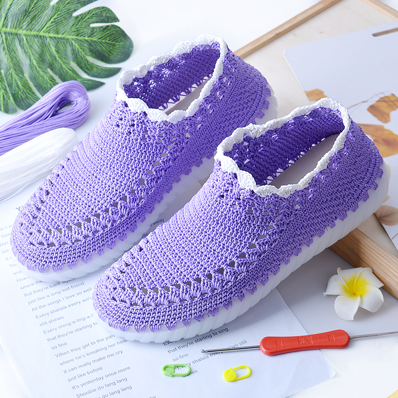 手工编织空心线水晶鞋底钩花边短靴镂空透气夏凉鞋女diy材料包