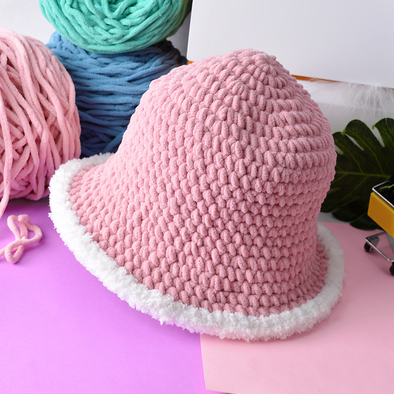 HAND-WOVEN COARSE WOOL ICE STRIP LINE FEMALE FISHERMAN HAT CHILDRENS WINTER WARM HAT DIY MATERIAL PACKAGE DELIVERY TUTORIAL
