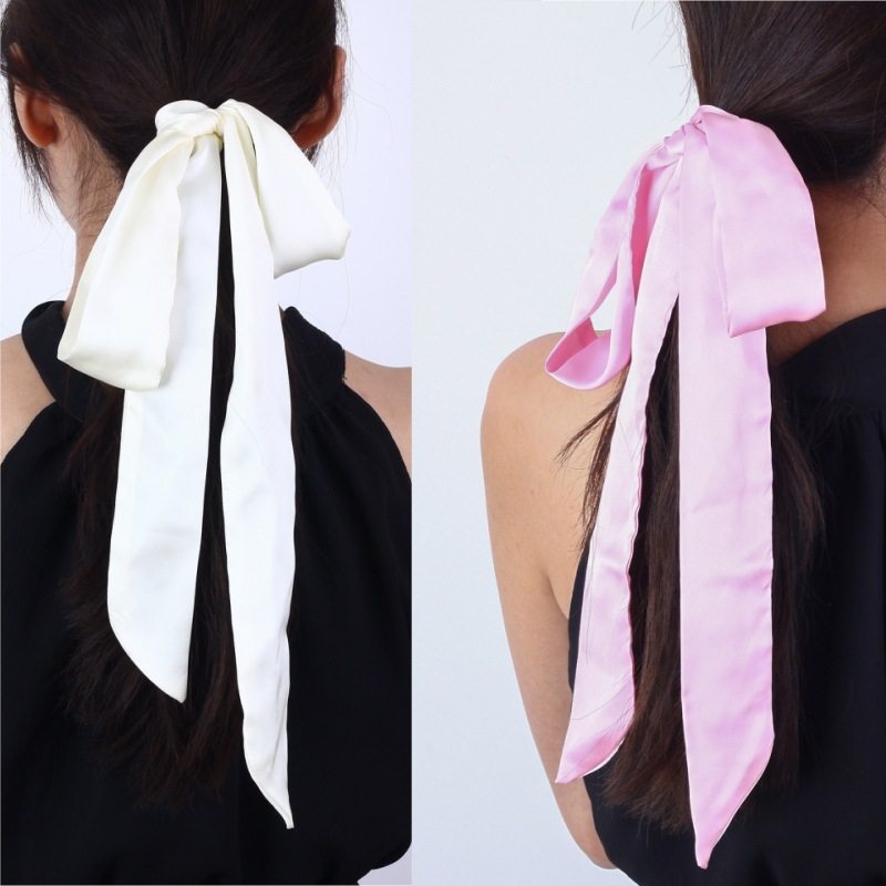 跨境纯色飘带头绳简约发带发绳绑头发头圈加长马尾打结头饰丝巾02
