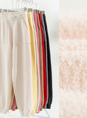 310006半边绒冬季毛绒家居裤宽松束口纯色灯笼裤加厚保暖女士睡裤