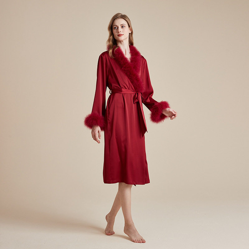 贝女梦2024秋季新款法式高级感冰丝纯欲风袖口领口可拆卸羽毛晨袍,女士内衣/男士内衣/家居服,晨袍,淘宝优惠券,粉丝福利购,淘宝优惠卷