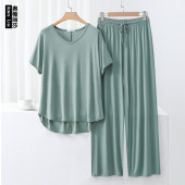阔腿长裤 比特棉睡衣女士夏季 短袖 家居服套装 可外穿 莫代尔撞色薄款