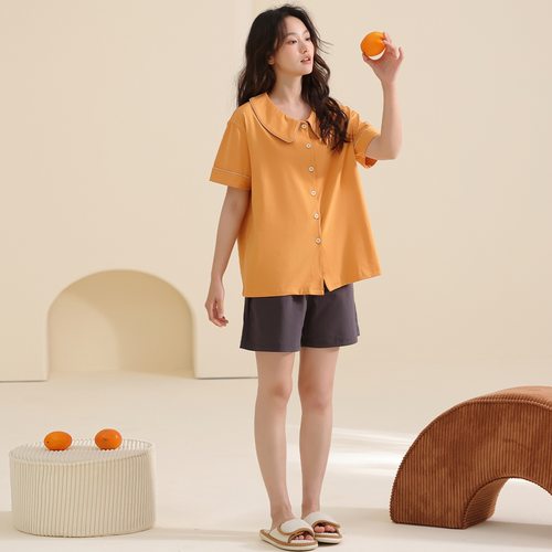 韩纳果2026睡衣女夏季纯棉短袖开衫薄款大码家居服套装透气可外穿