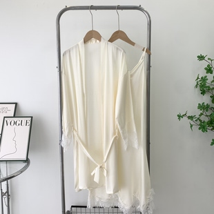 睡衣女夏季 蕾丝性感家居服浴袍带胸垫 吊带睡袍两件套荡领睡裙套装