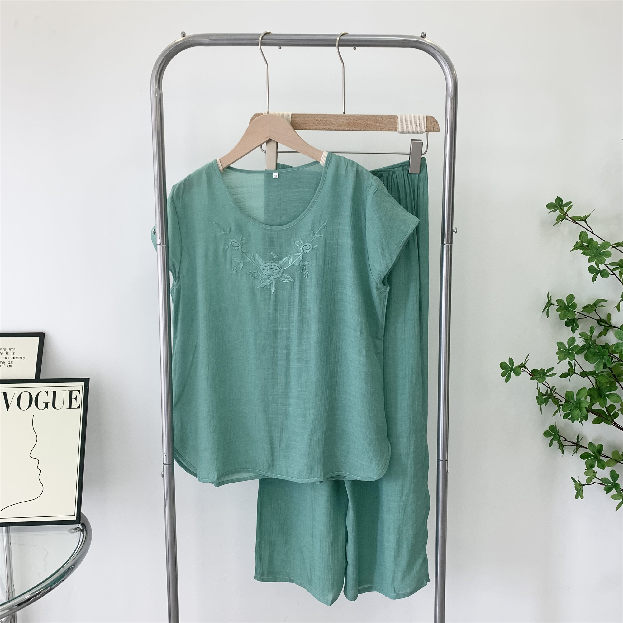 亚麻套装睡衣夏季宽松短袖长裤