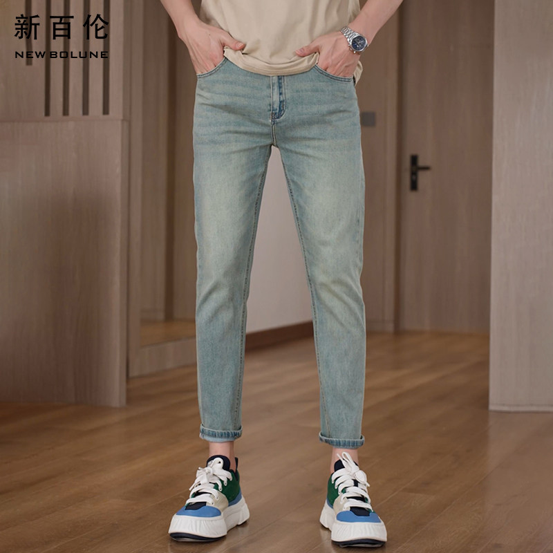 新百伦夏季牛仔裤男浅复古2026新款轻奢修身百搭直筒男款休闲长裤