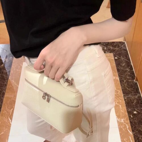 新款LP19饭盒包鸵鸟纹盒子真皮凯莉手提GiGi同款简约单肩斜挎女包