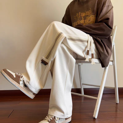 280G条纹裤子春夏季美式潮流百搭帅气直筒卫裤薄款宽松休闲长裤男