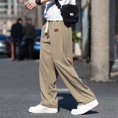 2025夏季薄款潮流速干冰丝休闲宽松运动系绳宽松裤直筒裤男女长裤