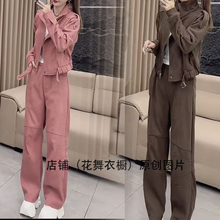 休闲慵懒风连帽拉链开衫阔腿裤女秋季减龄洋气时尚两件套装个性潮