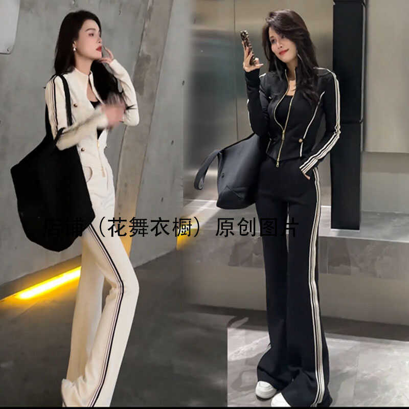 休闲时尚立领欧洲站西服套装女秋冬宽松显瘦运动阔腿裤休闲两件套