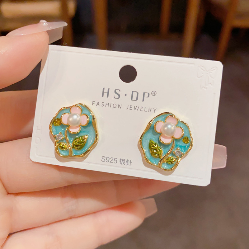 莫奈花园法式滴油立体花朵耳钉气质田园小清新甜美轻奢高级感耳环