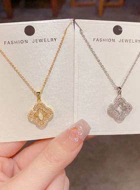 锆石菱形吊坠锁骨链女轻奢超闪