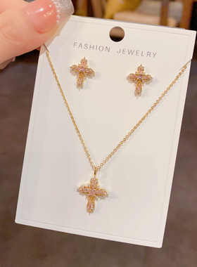 微镶满锆十字架超闪锁骨链套装