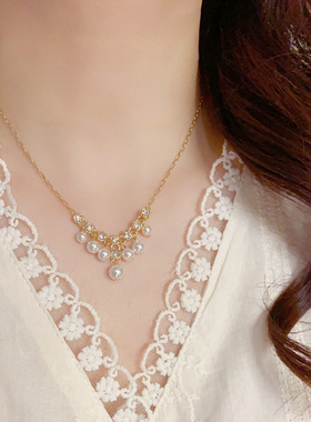 小众设计不规则珍珠流苏项链女甜美气质时尚个性轻奢高级感锁骨链